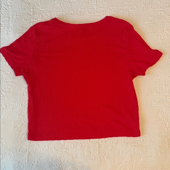 Primark Red Textured Crop Short Sleeve Layering Shirt Top Size Small EUC - Picture 5 of 5